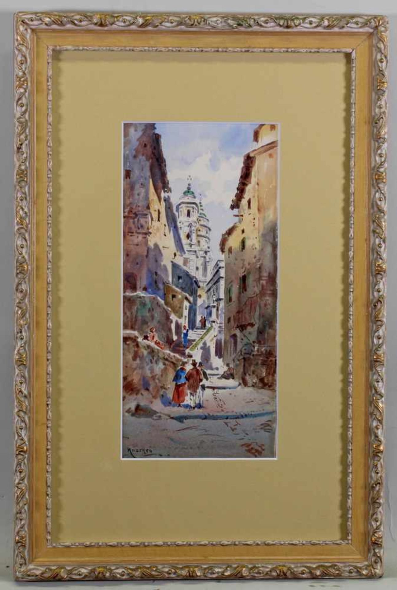 Roberto (19./20. Jh.), "Südländische Altstadtgasse", Aquarell, signiert unten links Roberto, 26 x 12 - Image 2 of 3