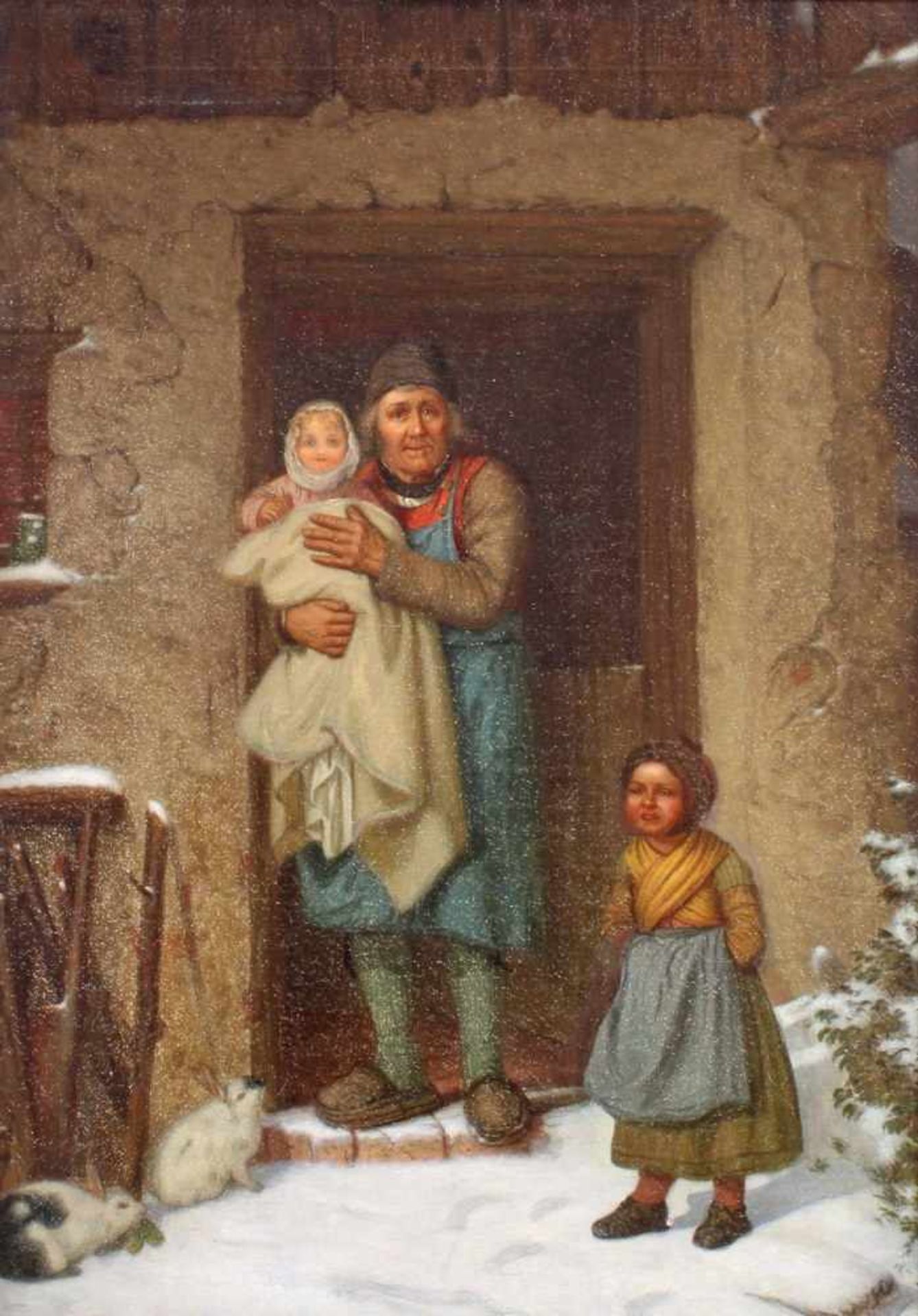 Unbekannter Maler (19./20. Jh.), "Der erste Schnee", Öl auf Leinwand, undeutlich bezeichnet unten