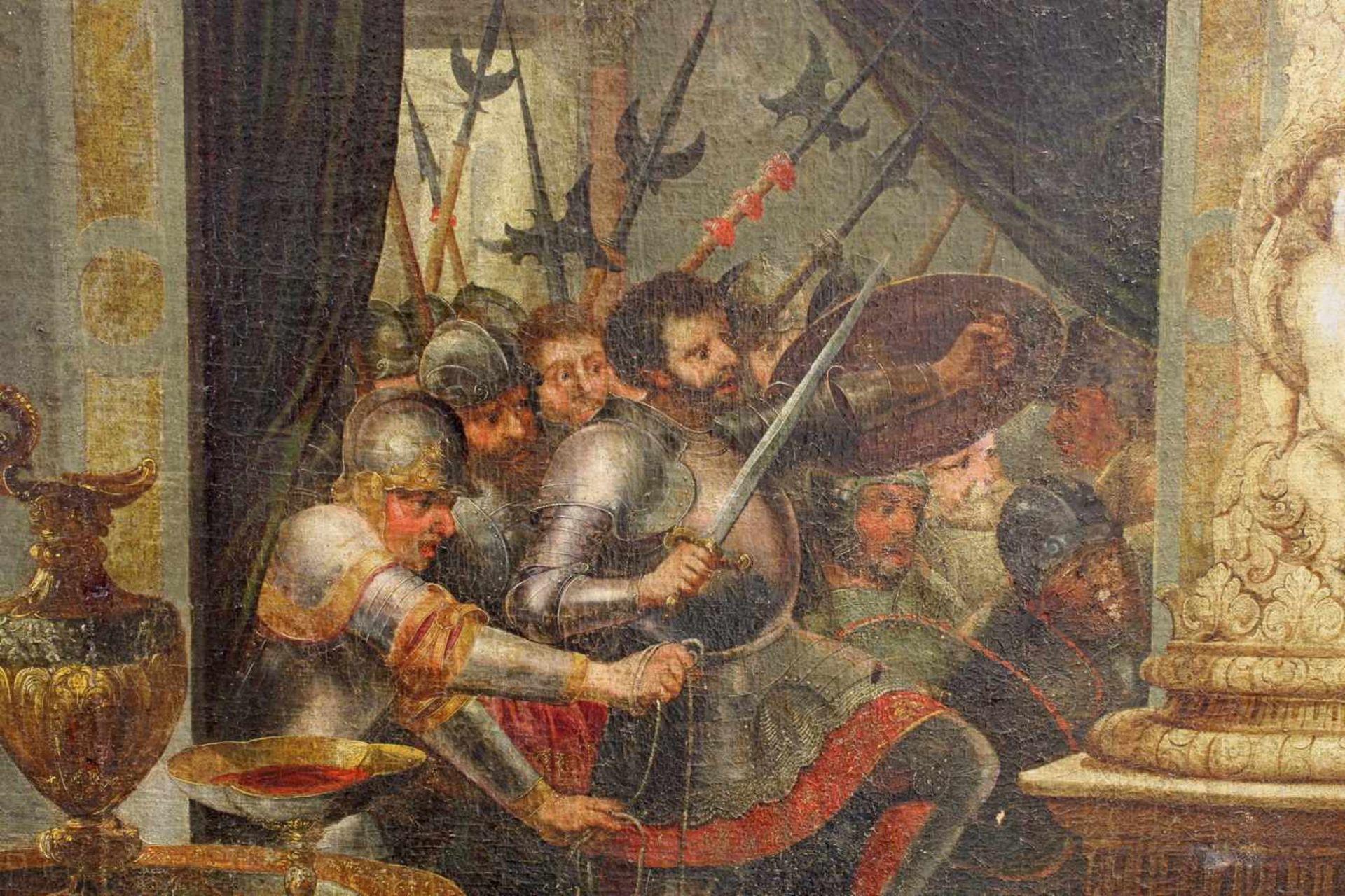 Deutscher Meister (1. Hälfte 17. Jh.), "Samson und Delilah", Öl auf Leinwand, doubliert, 166 x 193 - Image 7 of 9
