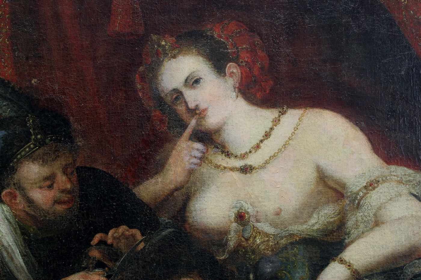 Deutscher Meister (1. Hälfte 17. Jh.), "Samson und Delilah", Öl auf Leinwand, doubliert, 166 x 193 - Image 3 of 9