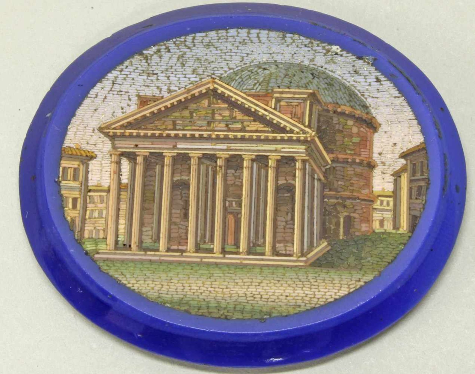 Mikromosaik-Plakette, "Kolosseum und Pantheon", oval, doppelseitig mit Mikromosaiken, blau - Image 2 of 2