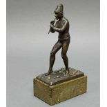 Bronze, braun patiniert, "Der Rattenfänger von Hameln", auf der Plinthe bezeichnet H. Rieder, auf
