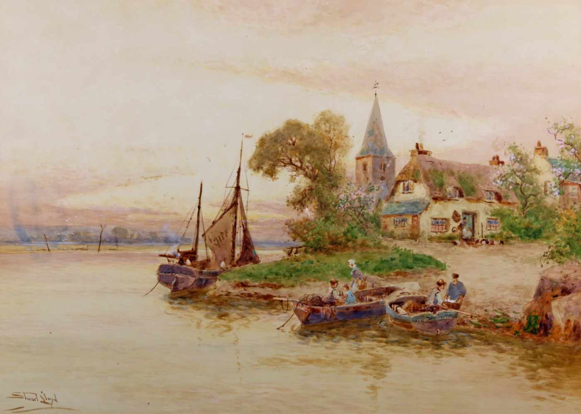 Lloyd, Walter Stuart (1845 - 1959, Landschafts- u. Marinemaler in London), Aquarell, "Bosham,