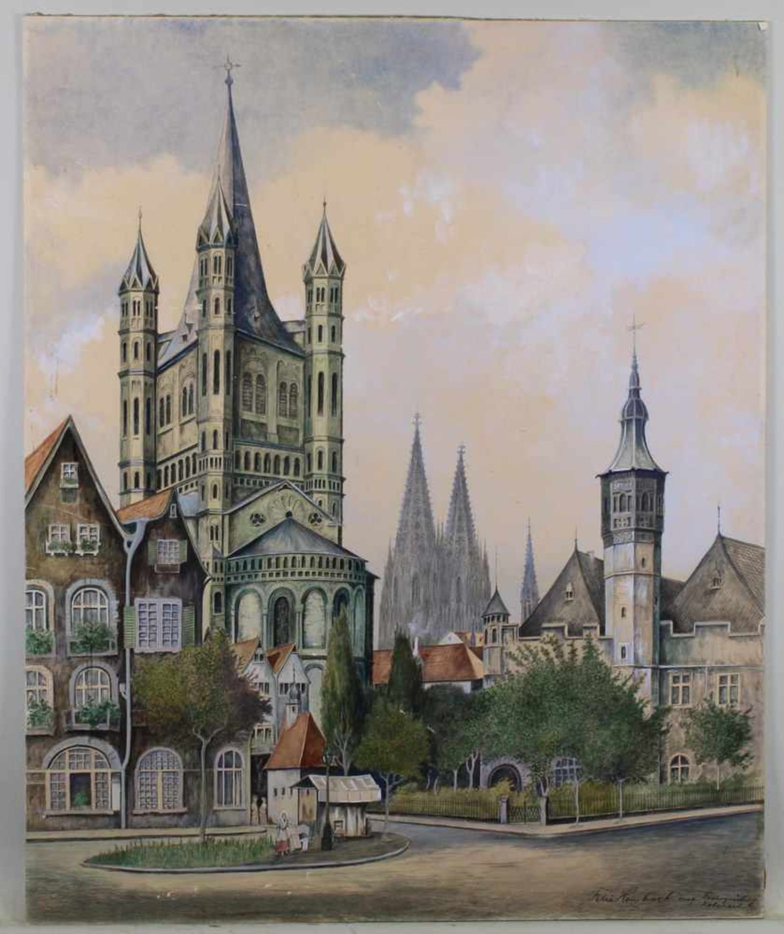 Hombach, Felix (19./20. Jh.), Kolorierte Federzeichung, "Blick auf Groß St. Martin und den Kölner - Bild 6 aus 8