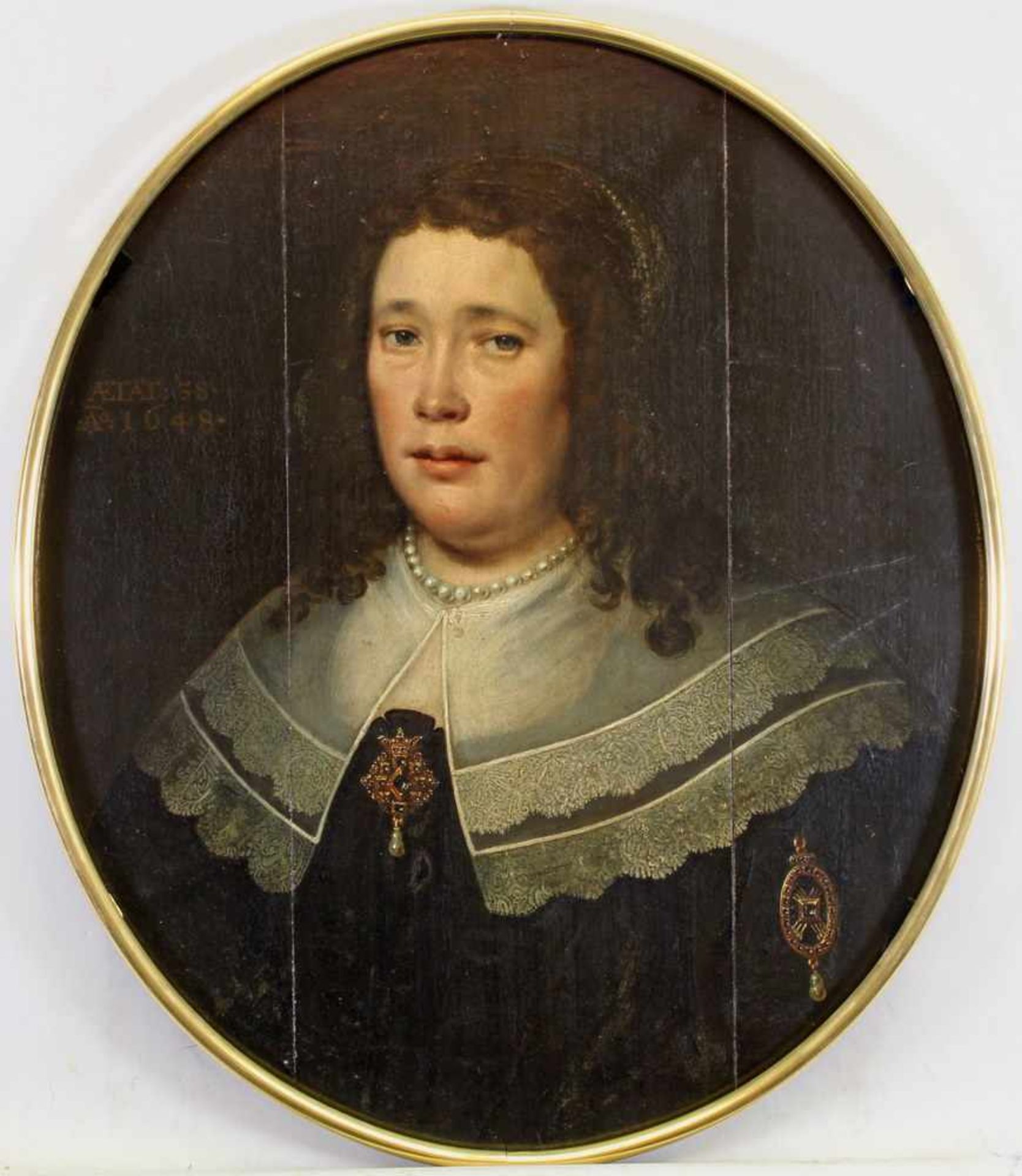 Porträtmaler (Niederlande, 17. Jh.), "Bildnis einer Dame mit Perlenkette und Spitzenkragen", Öl