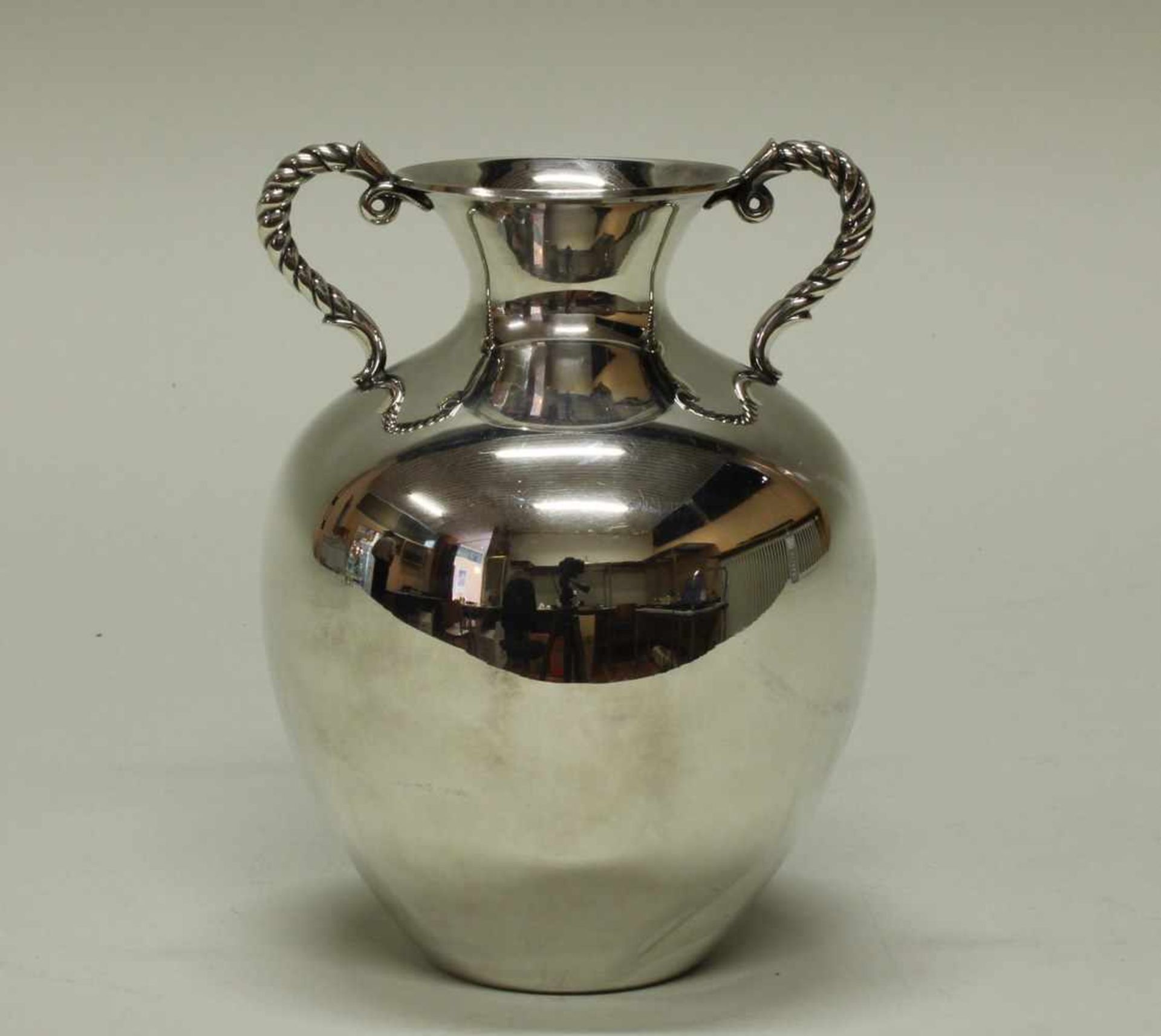 Vase, Silber 925, Koch & Bergfeld, bauchig, zwei Kordelhenkel, 15 cm hoch, ca. 310 g, Delle- - -25. - Image 2 of 2