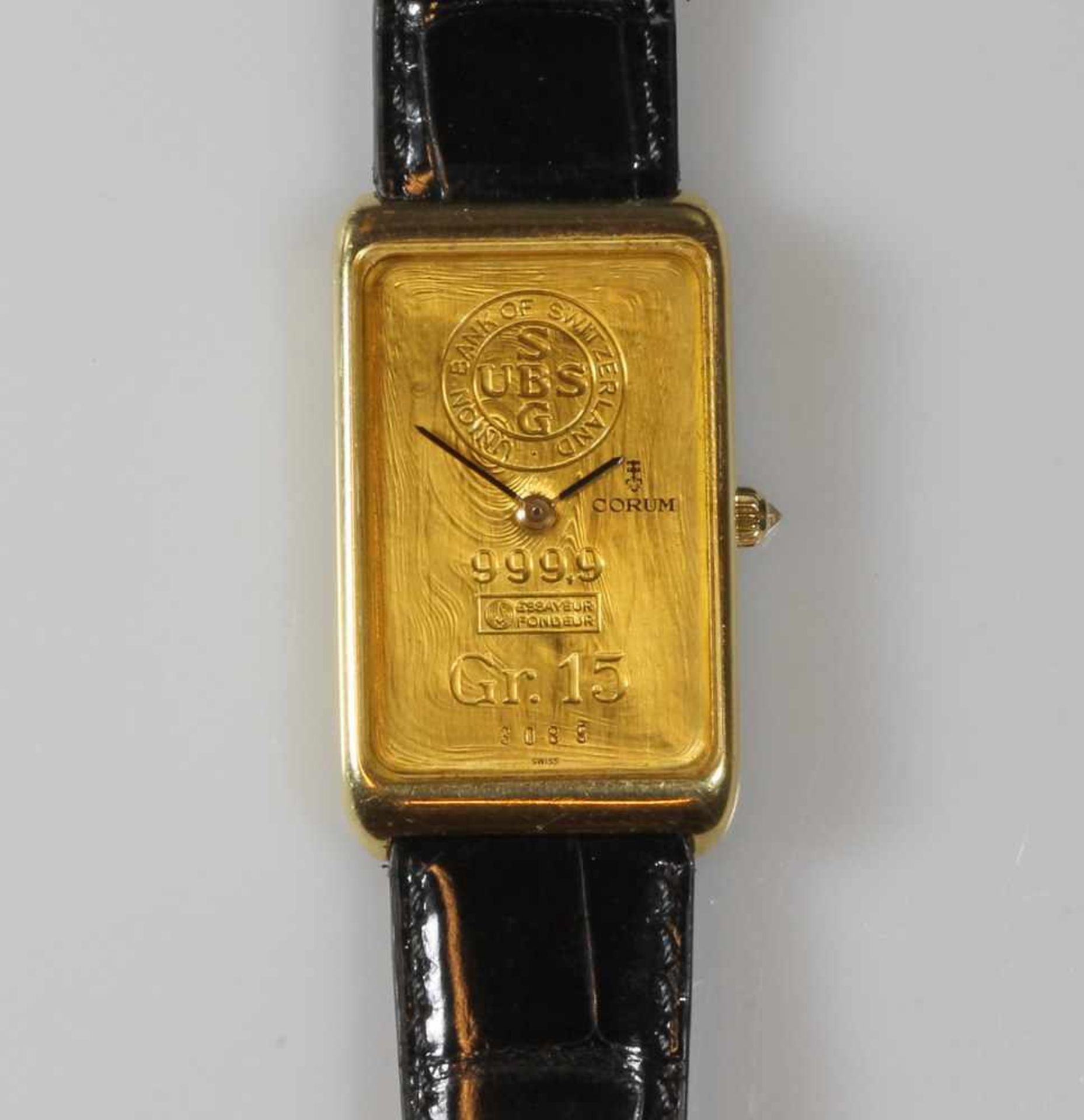 Herrenarmbanduhr, Corum, Model Goldbarren 15 g, GG 750, Handaufzug, Ref.-Nr. 5540056, Werk-Nr. - Bild 2 aus 3