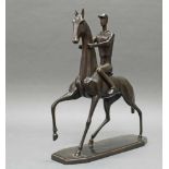 Bronze, "Reiter zu Pferd", modern, neuzeitlicher Guss, Bronzesockel, 42 x 39 cm- - -25.00 % buyer'