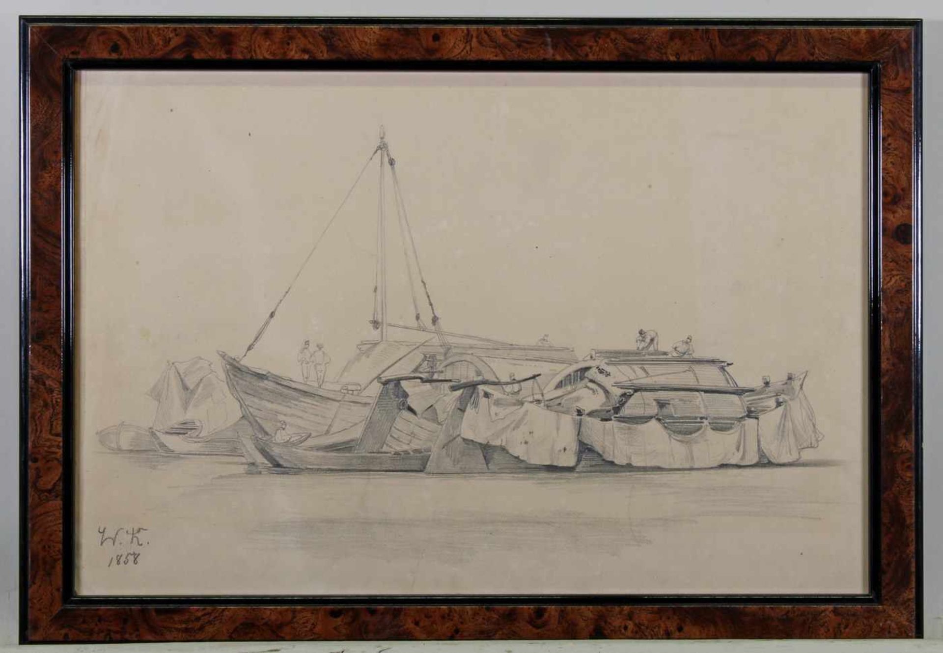 Koekkoek, Willem (1839 Amsterdam - 1895 Nieuwer-Amstel), Bleistiftzeichnung, "Flussschiffer", - Image 4 of 6