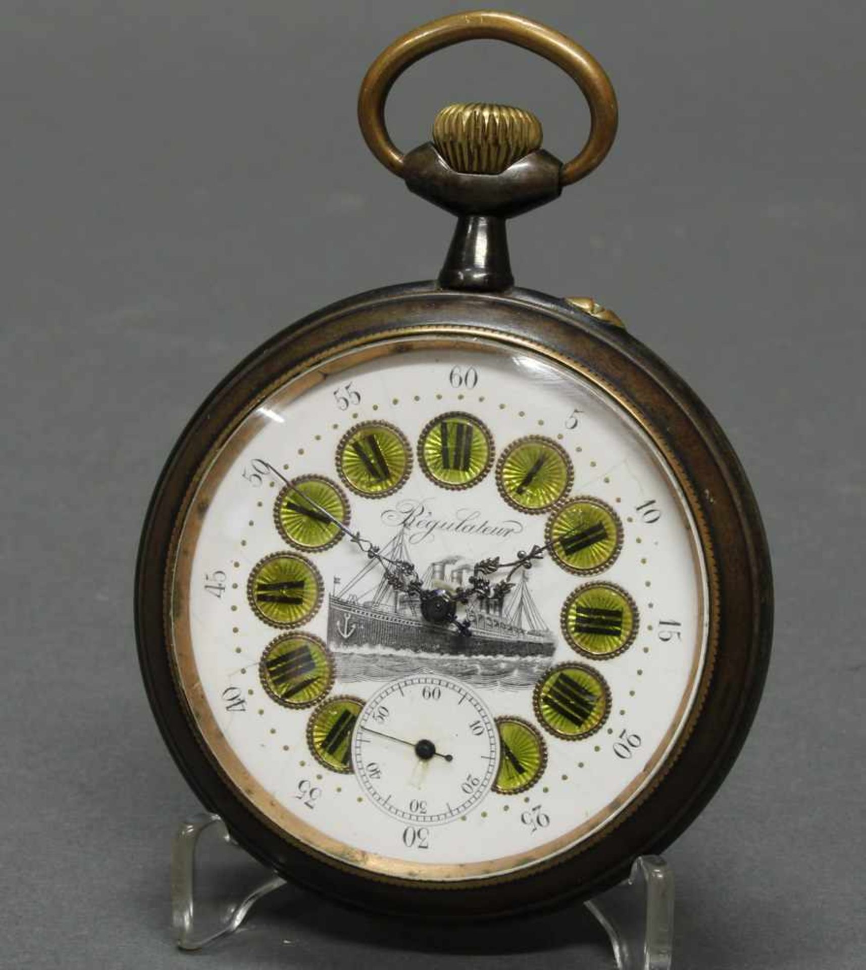 Große Taschenuhr, 1930er Jahre, auf dem Zifferblatt bez. Regulateur und Darstellung der Titanic,