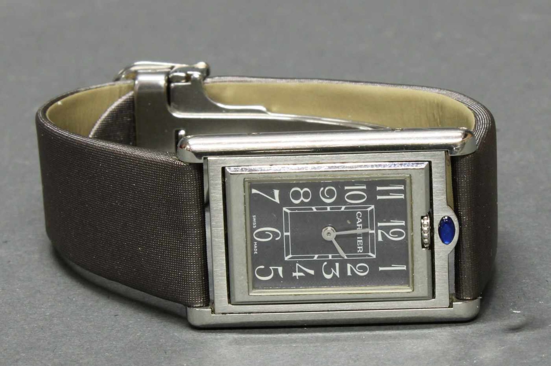 Damenarmbanduhr, Cartier, Model Basculante, Stahl, Quarz, Gehäuse-Nr. 2405/77231CD, schwarzes - Bild 4 aus 5