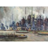 Industriemaler (1. Hälfte 20. Jh.), "Stahlwerk Thyssen II", Öl auf Leinwand, undeutlich signiert
