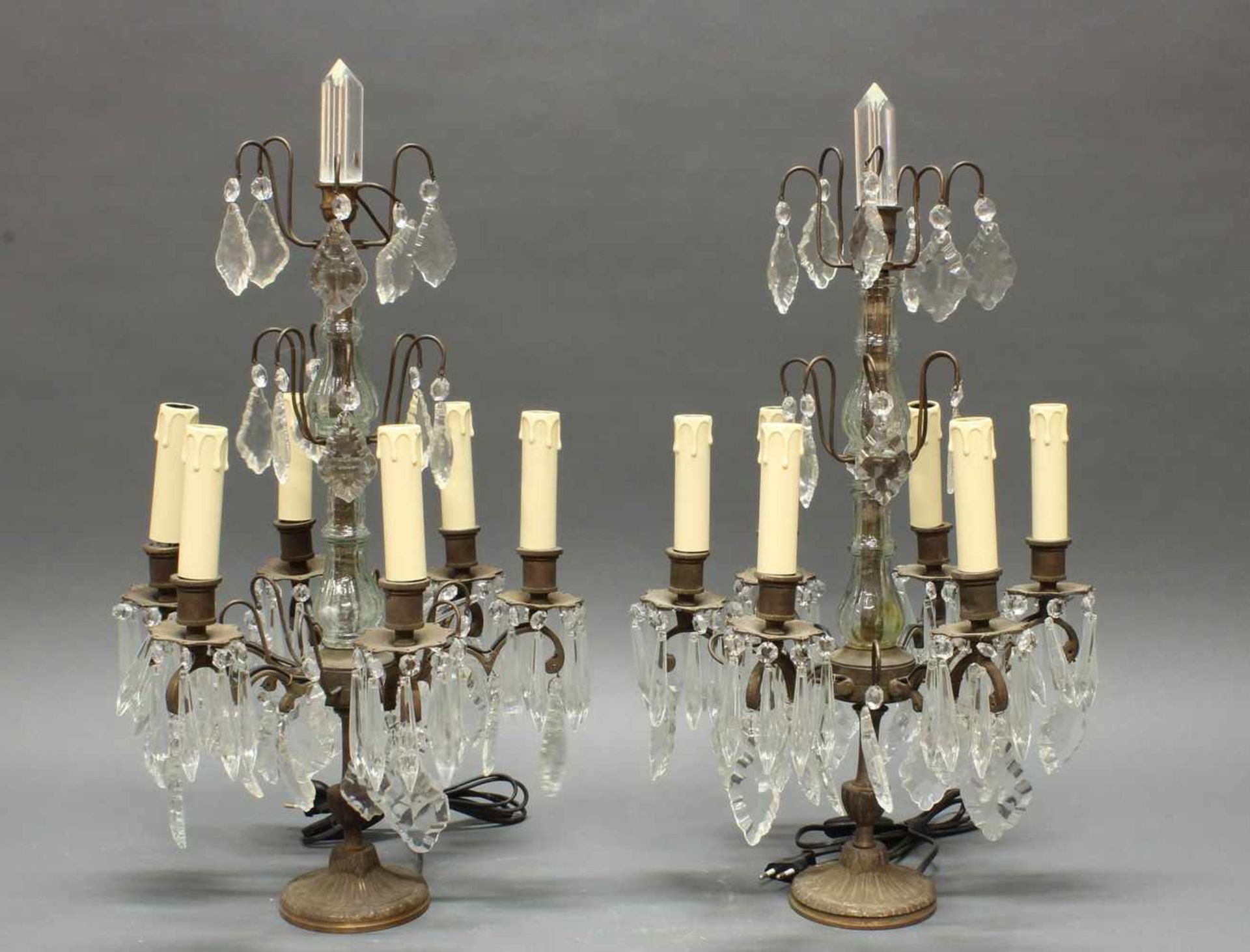 Paar Girandolen, französischer Stil, Metall, Glas, Kristall, sechsflammig, elektrifiziert, 62 cm - Image 2 of 2