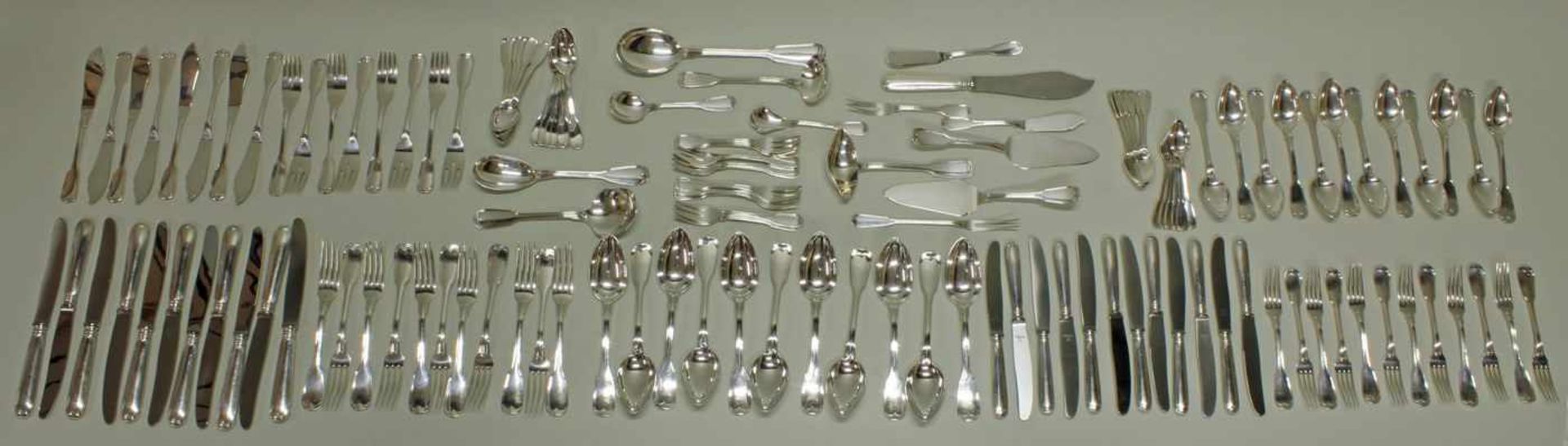Besteck, Silber 800, Wilkens, Augsburger Faden: 8 Fischgabeln, 8 Fischmesser, 12 Vorspeisegabeln, 12 - Image 2 of 4
