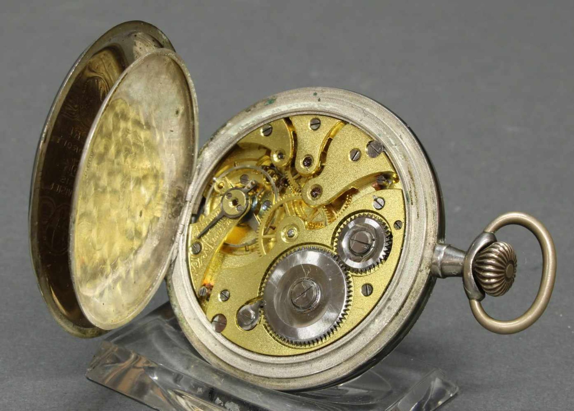 Herrentaschenuhr, Savonette, Silber 800 und Niello, silberfarbenes Zifferblatt, bez. Chronometre - Bild 7 aus 8