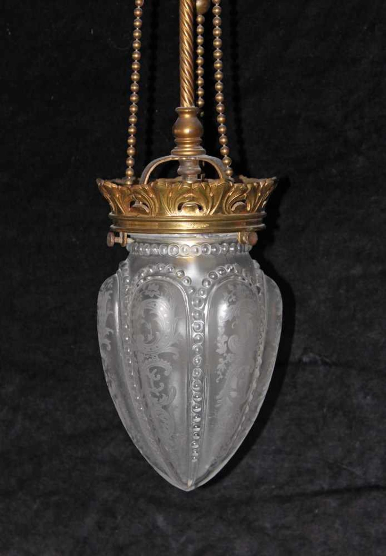 Deckenlampe, im alten Stil, Messing, Onyx, vierflammig, vier mattierte Glasschirme, 100 cm hoch, ø - Image 3 of 4