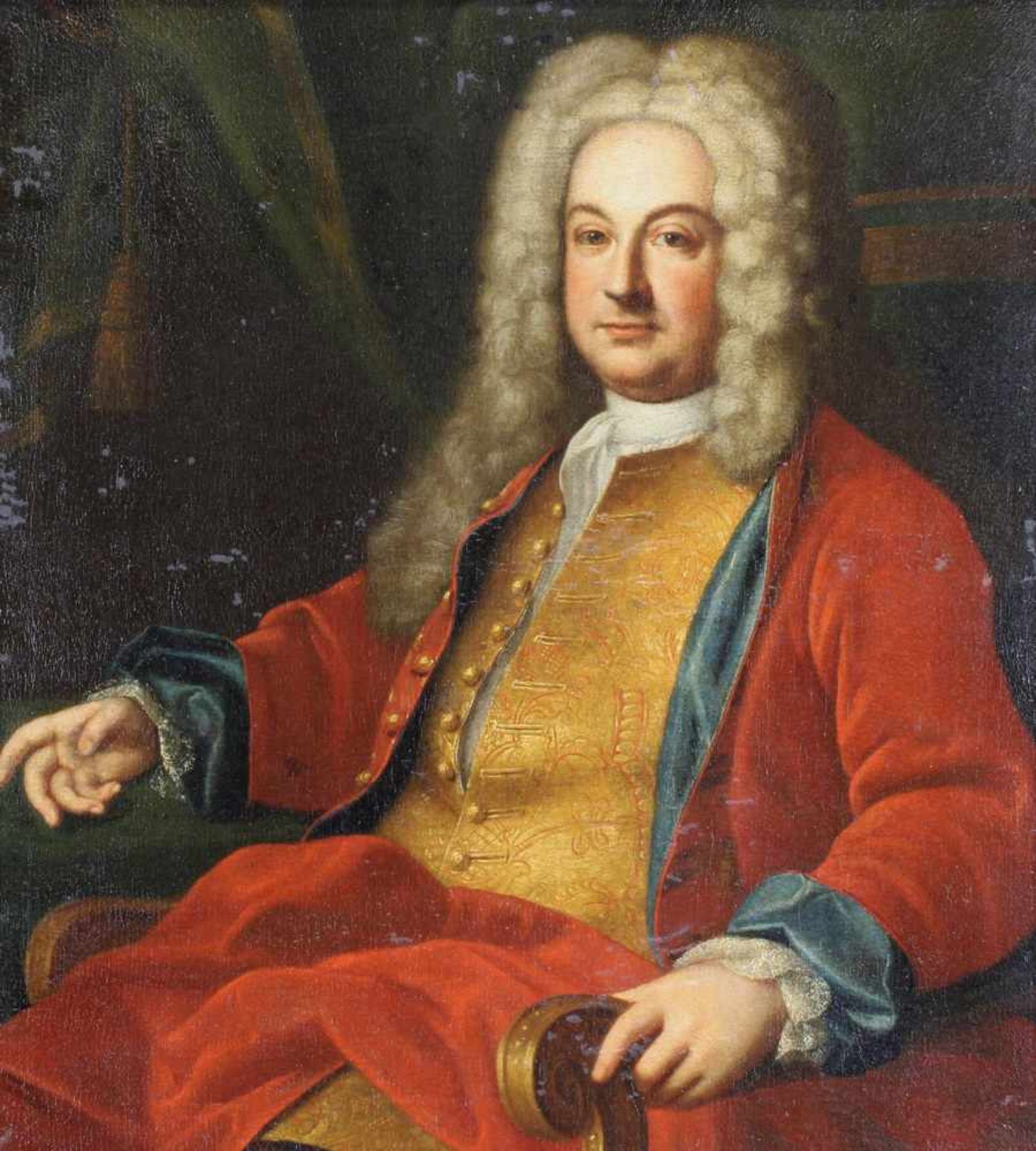 Porträtist (18. Jh.), "Sitzender Herr mit Perücke (Georg Friedrich Händel ?)", Öl auf Leinwand, - Image 2 of 8