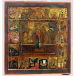 Große Ikone, Tempera auf Holz, "Nikolaus-Vita", Russland, 17. Jh., 92.5 x 85 cm, feine Haarrisse,