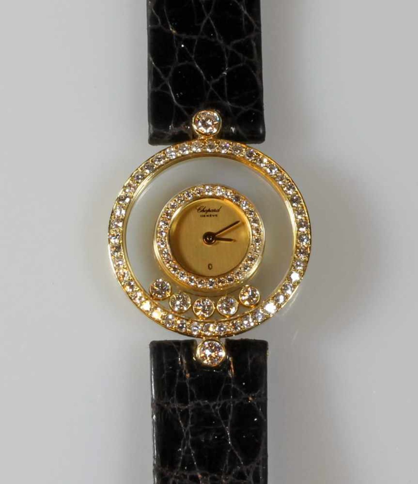 Damenarmbanduhr, Chopard, Model Happy Diamonds, GG 750, Quarz, Model-Nr. 203957-0001, Gehäuse-Nr.