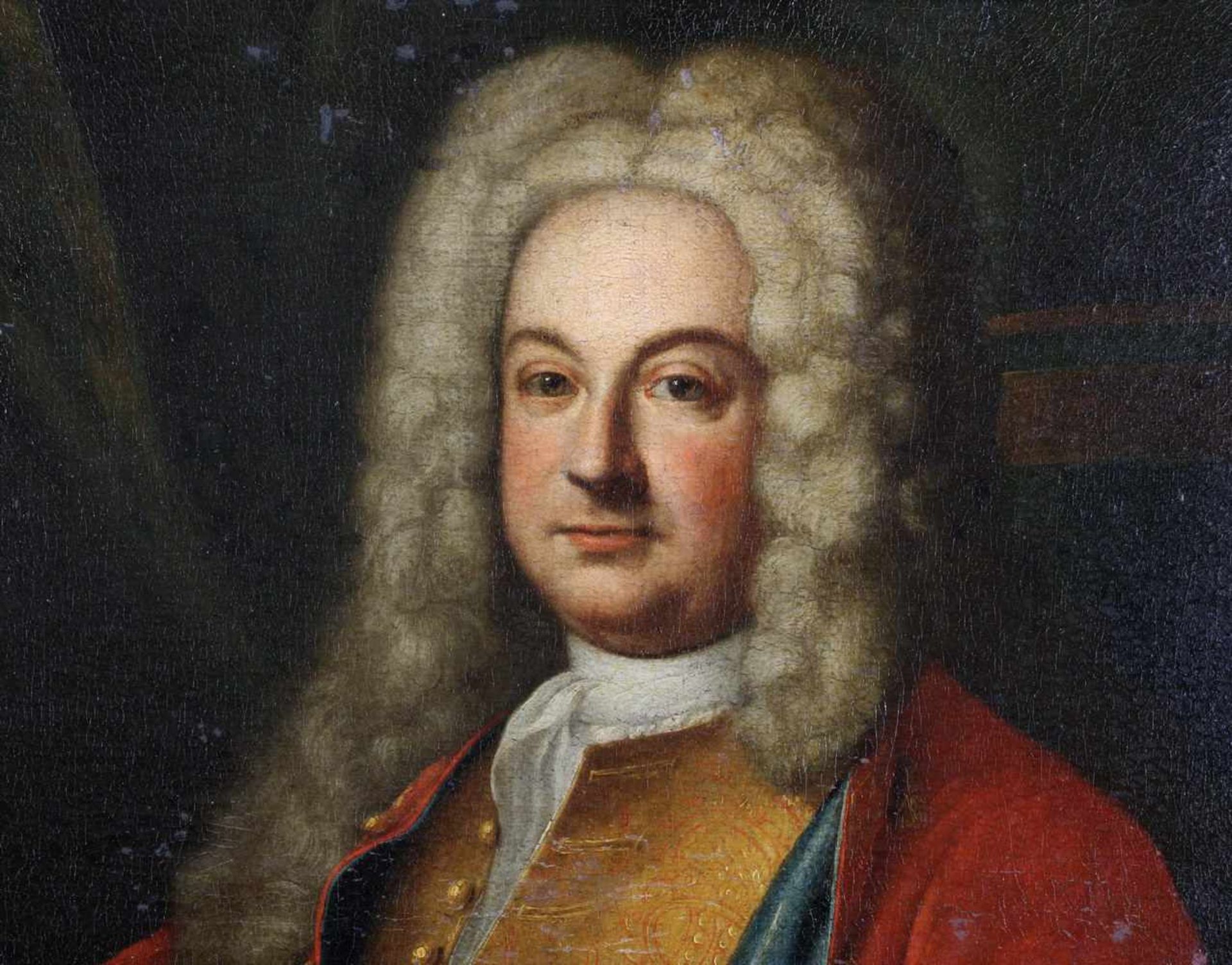 Porträtist (18. Jh.), "Sitzender Herr mit Perücke (Georg Friedrich Händel ?)", Öl auf Leinwand, - Image 6 of 8