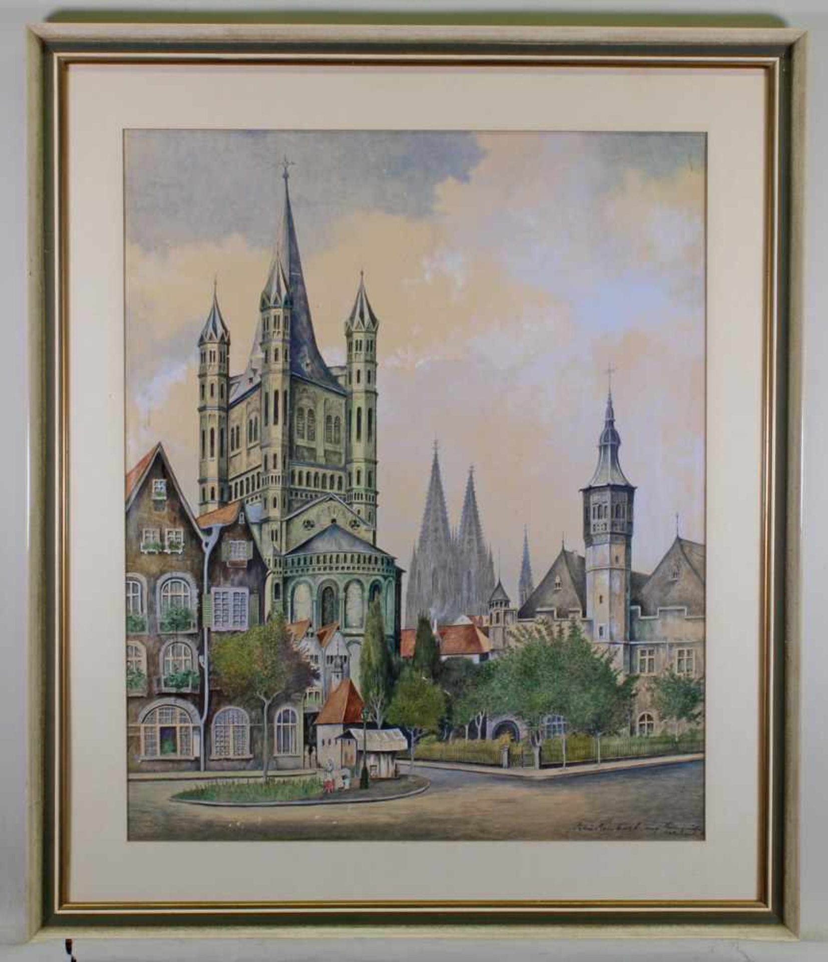 Hombach, Felix (19./20. Jh.), Kolorierte Federzeichung, "Blick auf Groß St. Martin und den Kölner - Bild 3 aus 8