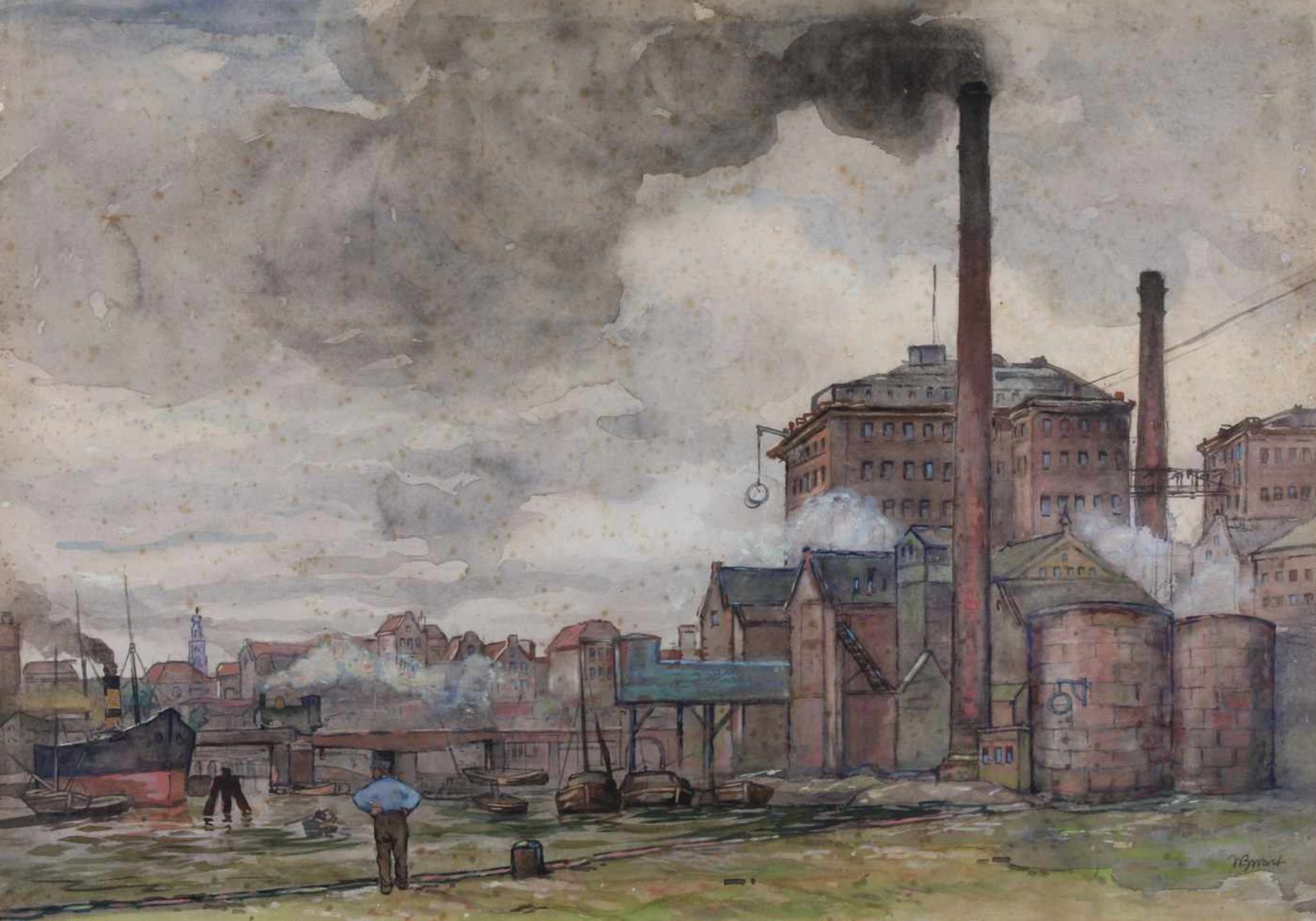 Zwart, Willem (19./20. Jh.), "Fabrik", Aquarell, signiert unten rechts W. Zwart (ligiert), 47 x 67