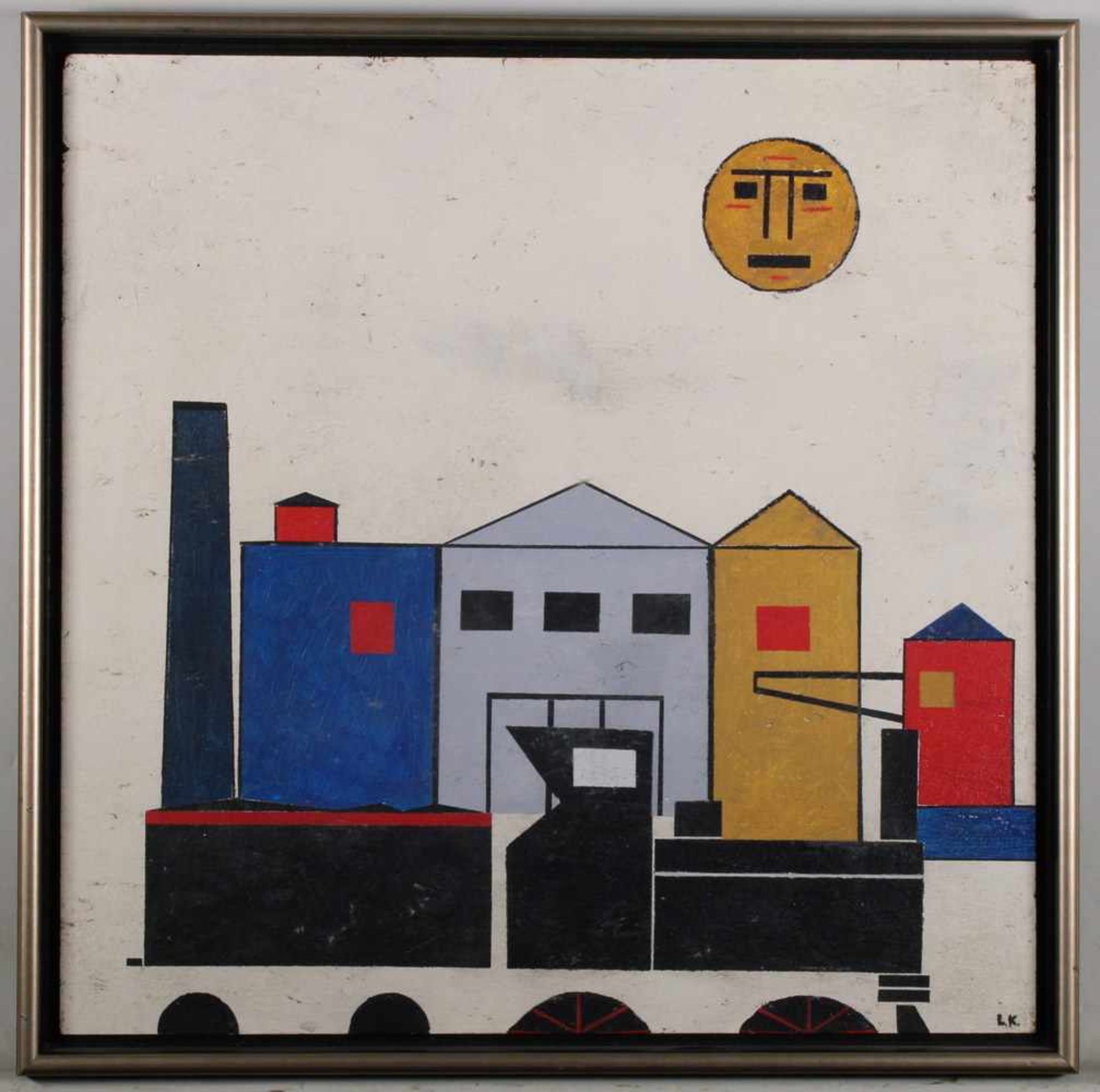 Kroha, Ladislav (20. Jh., tschechischer Maler), "Lokomotive vor Fabrikgebäuden", Öl auf Platte, - Bild 4 aus 8