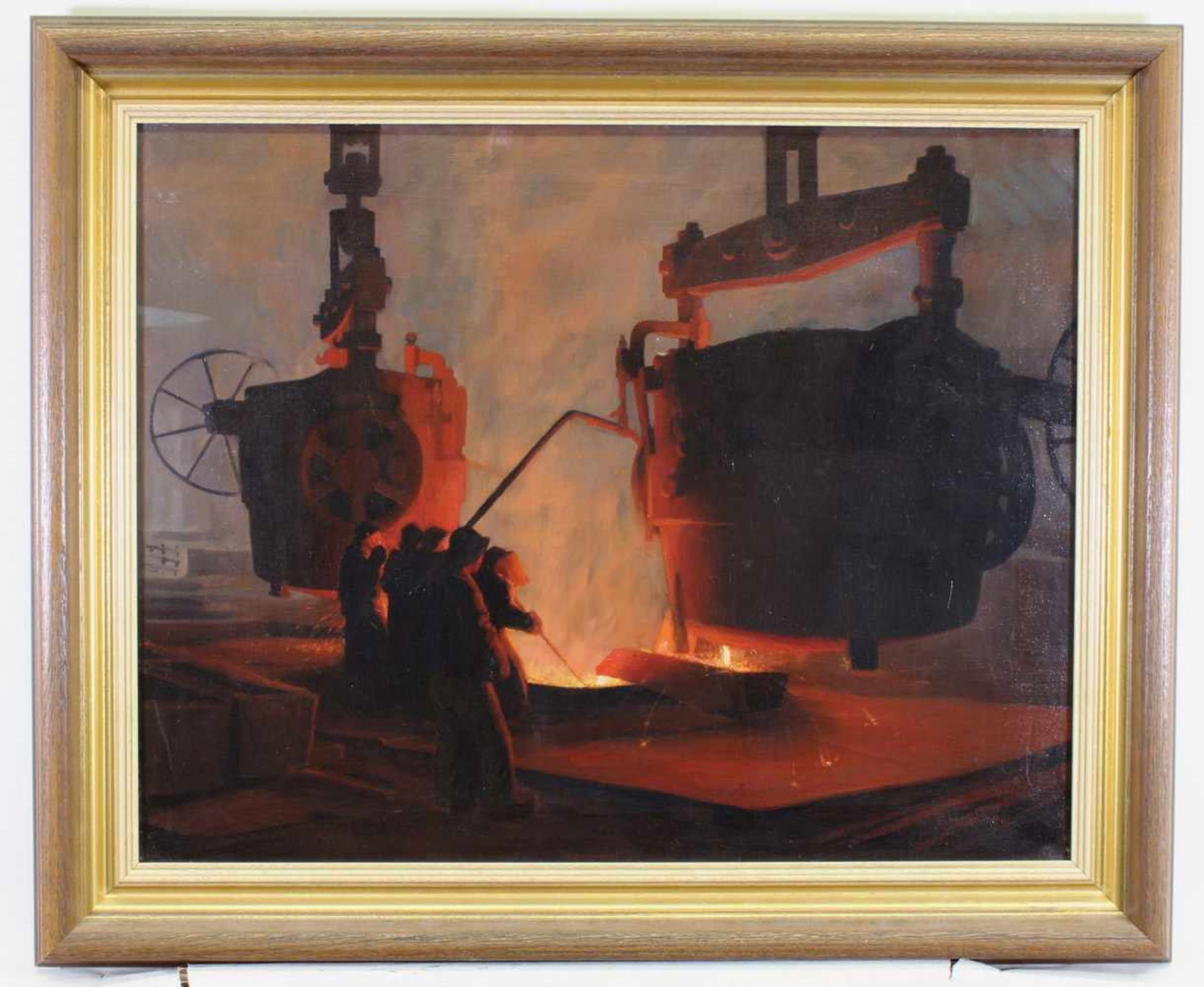 Brühne, Friedrich Heinrich (19./20.Jh.), "Abguss eines Konverters", Öl auf Leinwand, signiert - Bild 4 aus 8