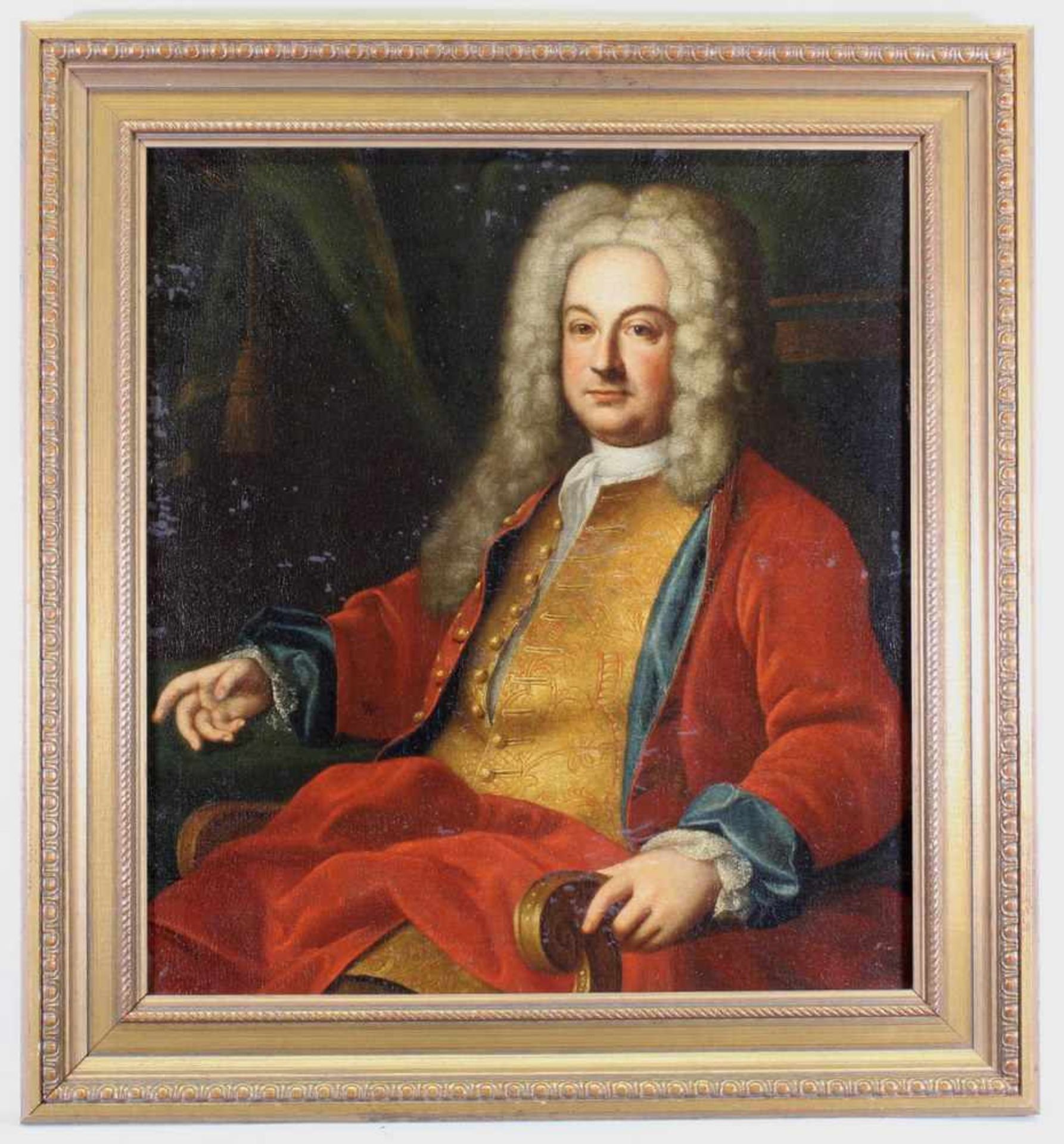 Porträtist (18. Jh.), "Sitzender Herr mit Perücke (Georg Friedrich Händel ?)", Öl auf Leinwand, - Image 4 of 8