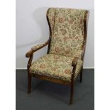 Ohrensessel, wohl um 1900, Biedermeier-Stil, Gestell nussbaumfarbig, floraler Bezug- - -25.00 %