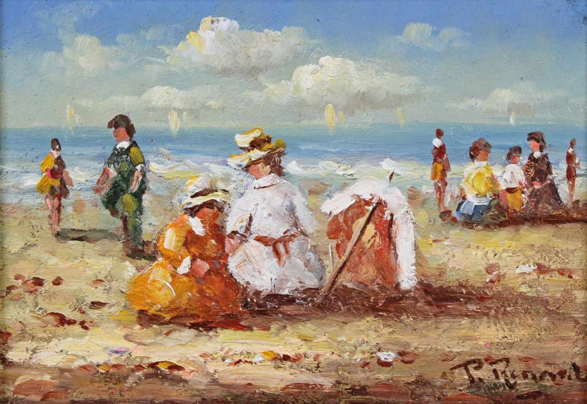 Renard, P. (20. Jh.), "Am Meer", Öl auf Holz, signiert unten rechts P. Renard, 12.5 x 17.5 cm- - -