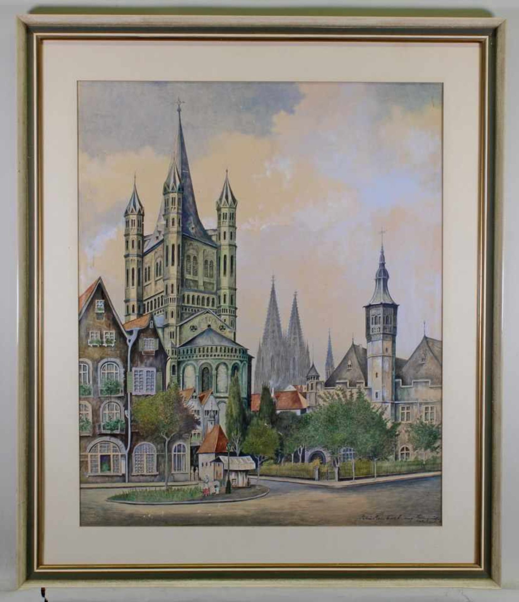 Hombach, Felix (19./20. Jh.), Kolorierte Federzeichung, "Blick auf Groß St. Martin und den Kölner - Bild 4 aus 8