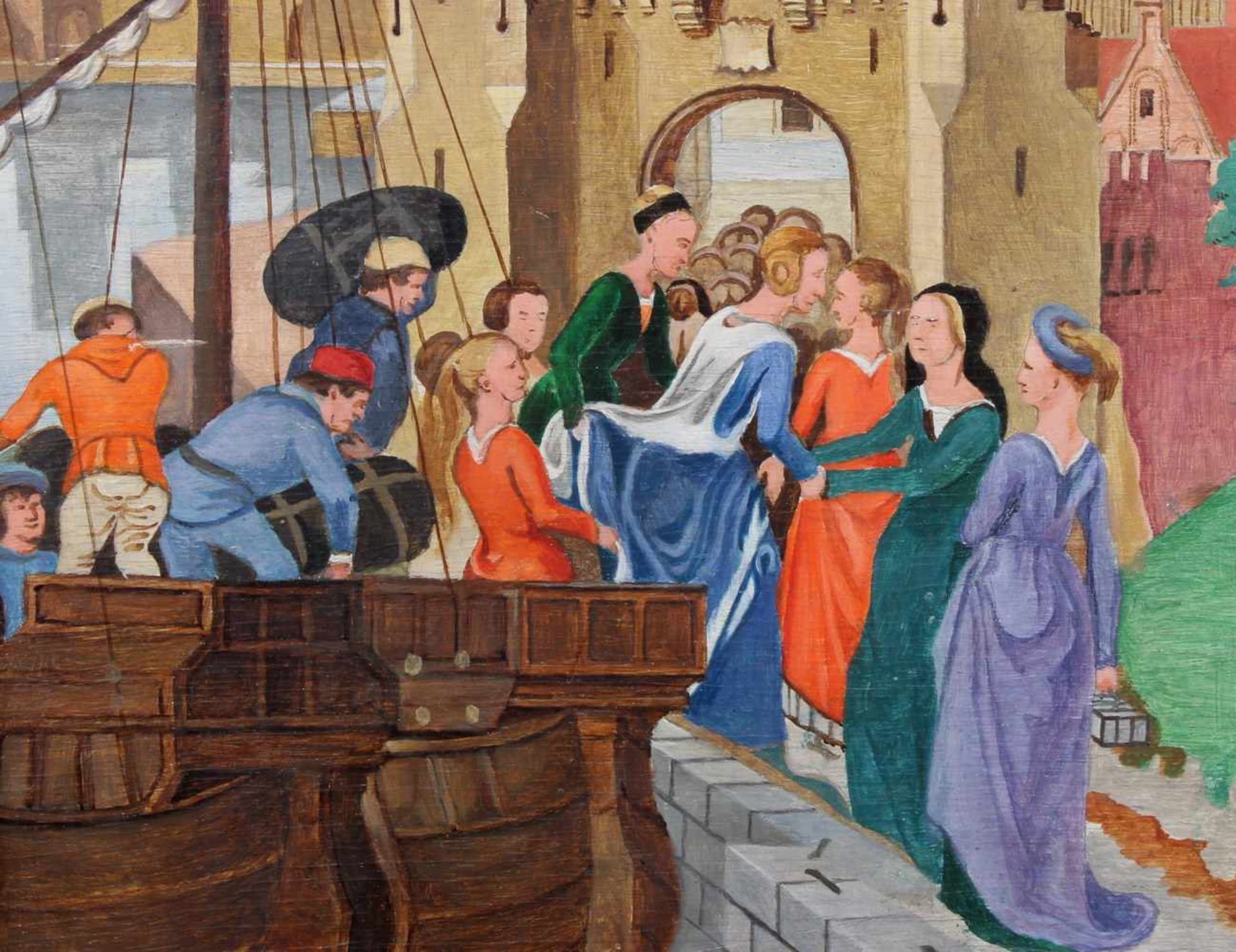 Sakralmaler (1. Hälfte 20. Jh.), wohl, "Die Ankunft der Heiligen Ursula und der Pilger in Köln", - Bild 6 aus 8