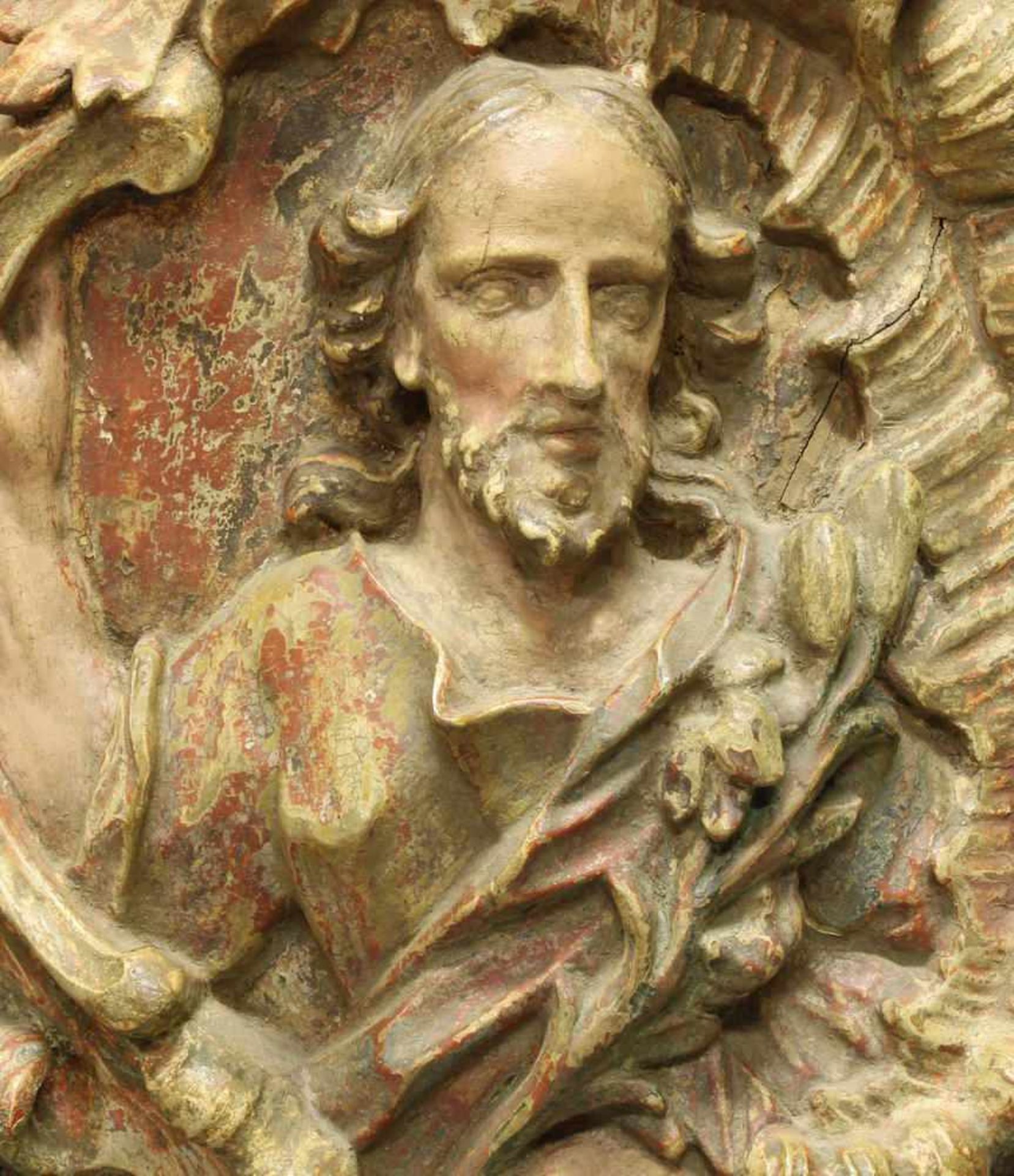Rocaille-Kartusche, möglicherweise von einer Kanzel, "Christus", Süddeutschland, 18. Jh., Reste - Image 4 of 6