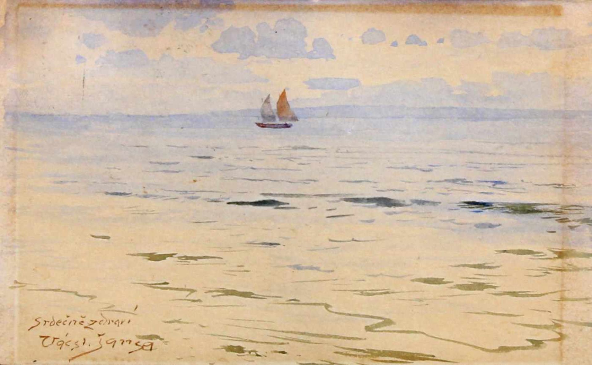 Jansa, Vaclav (1859 - 1913, Landschaftsmaler), Aquarell, "Meer mit Segelschiff", signiert und - Image 2 of 6