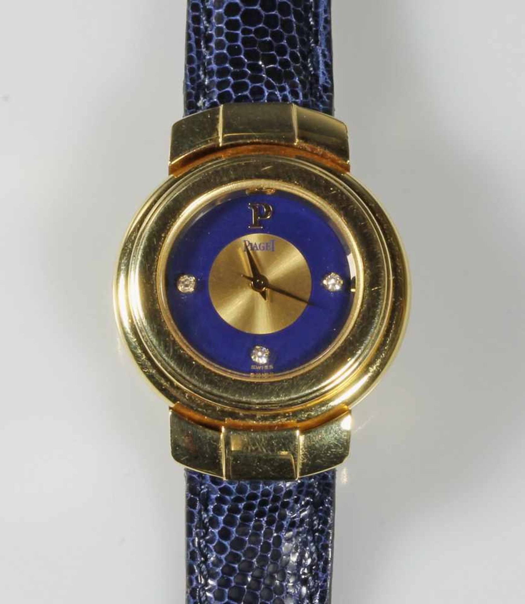 Damenarmbanduhr, Piaget, GG 750, Quarz, Gehäuse-Nr. 20101/800429, Zifferblatt Gold/Lapislazuli, - Bild 2 aus 2