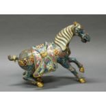 Figur, "Pferd", China, 2. Hälfte 20. Jh., Cloisonné, zum Sprung ansetzend, mit einzusteckender