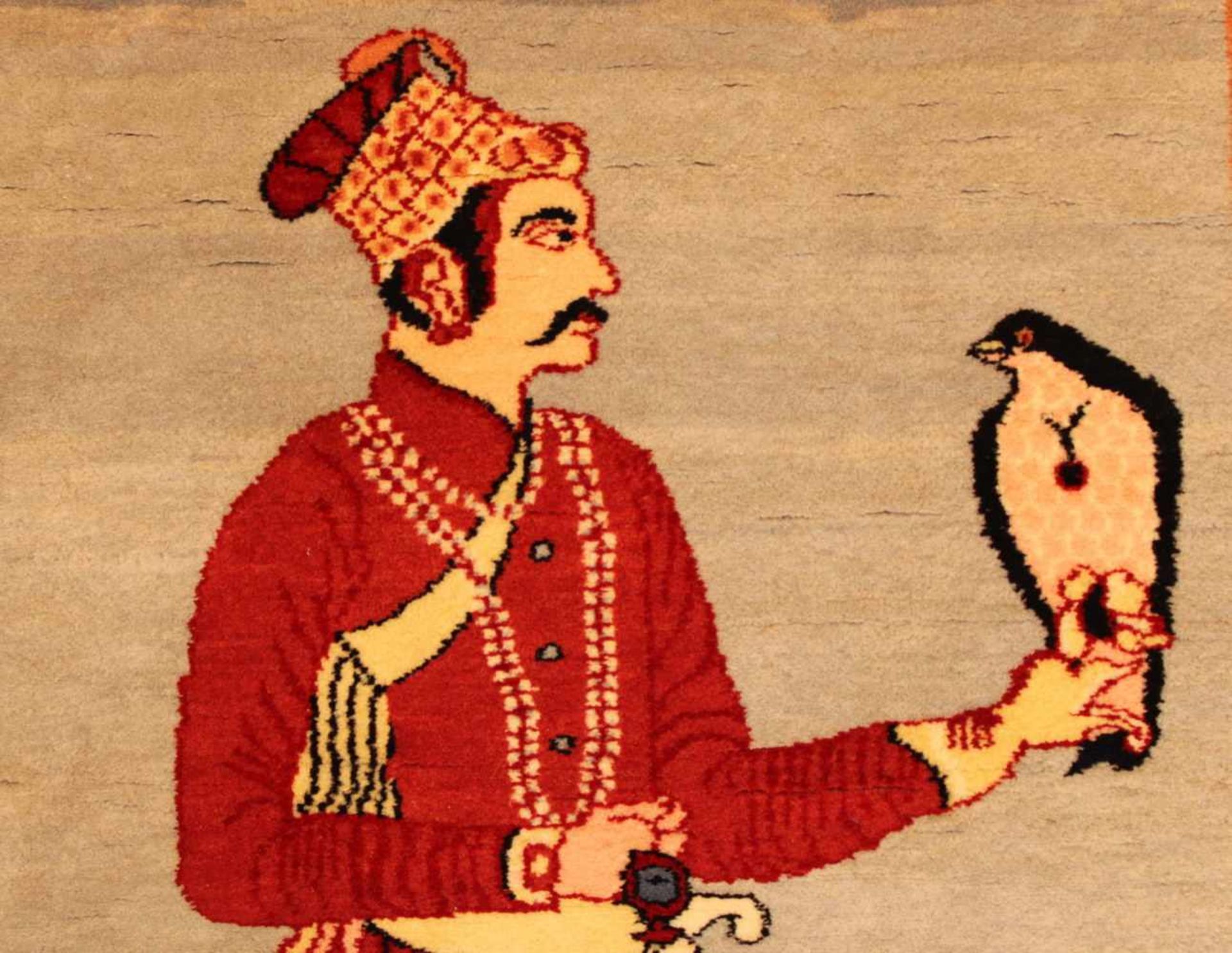 Bildteppich, Indien, ca. 160 x 91 cm, lt. rückseitigem Aufkleber ist wohl der indische Herrscher - Bild 6 aus 10