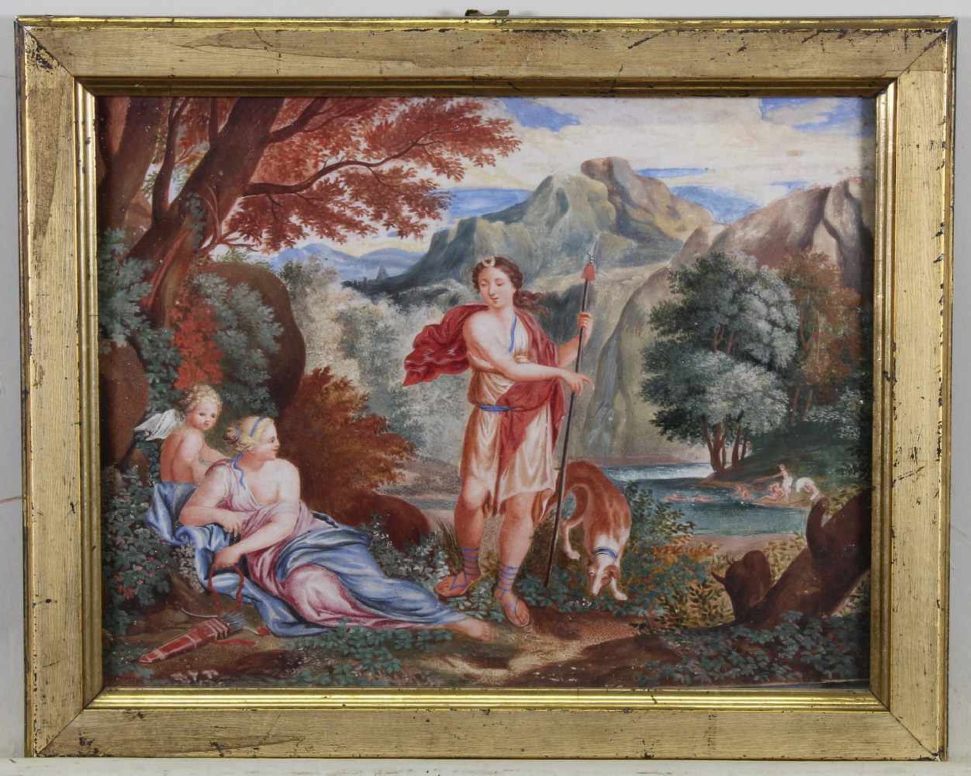 Coypel, Charles-Antoine (1694 - 1752), Nachfolge, Gouache, auf Papier, auf Holz aufgezogen, "Diana - Image 3 of 6