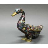 Figur, "Ente", China, um 1900, Cloisonné, mit archaistischen Ornamenten auf dunkelblauem Grund,
