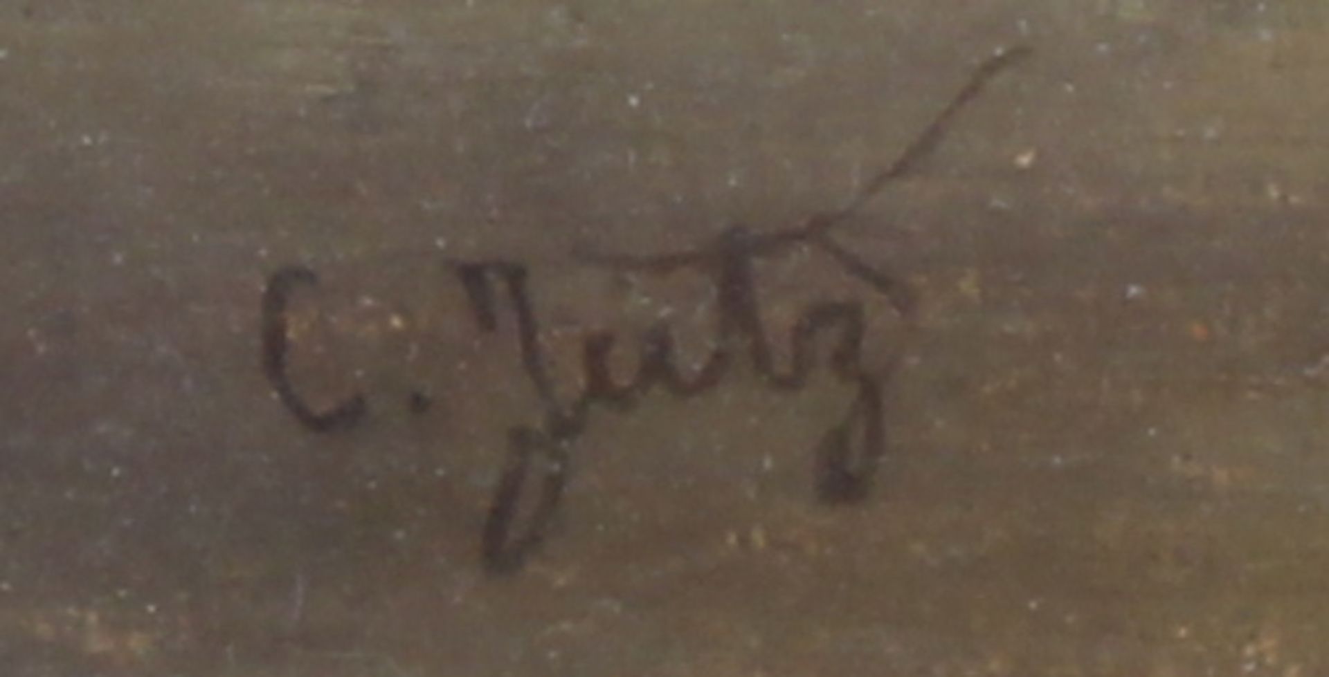 Jutz, C. (19./20. Jh.), "Hühner im Hof", Öl auf Leinwand, auf Holz, signiert unten links C. Jutz, 34 - Bild 6 aus 8