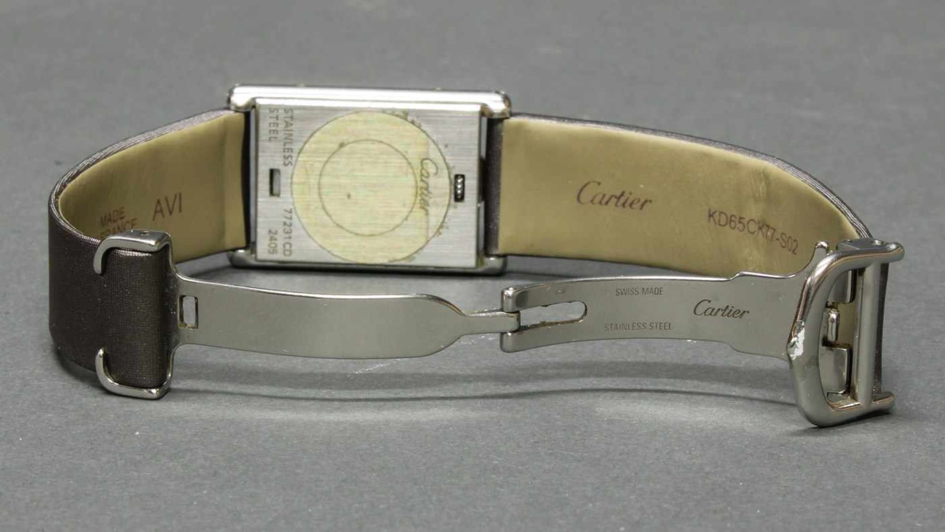 Damenarmbanduhr, Cartier, Model Basculante, Stahl, Quarz, Gehäuse-Nr. 2405/77231CD, schwarzes - Bild 5 aus 5
