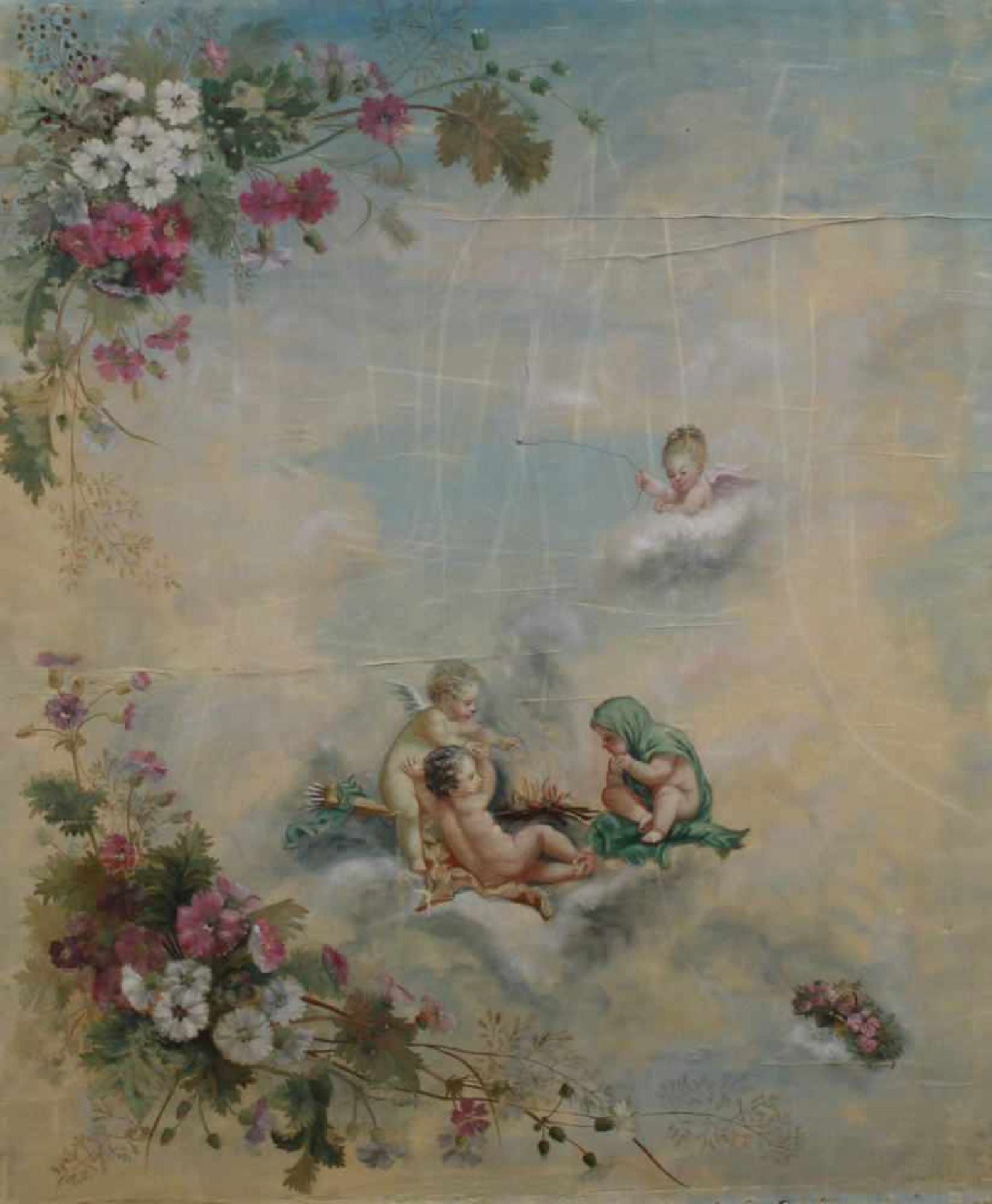 Stellschirm, Louis XVI-Stil, 18./19. Jh., Holz, vergoldet, Malerei auf Seide, auf Leinwand - Image 3 of 8