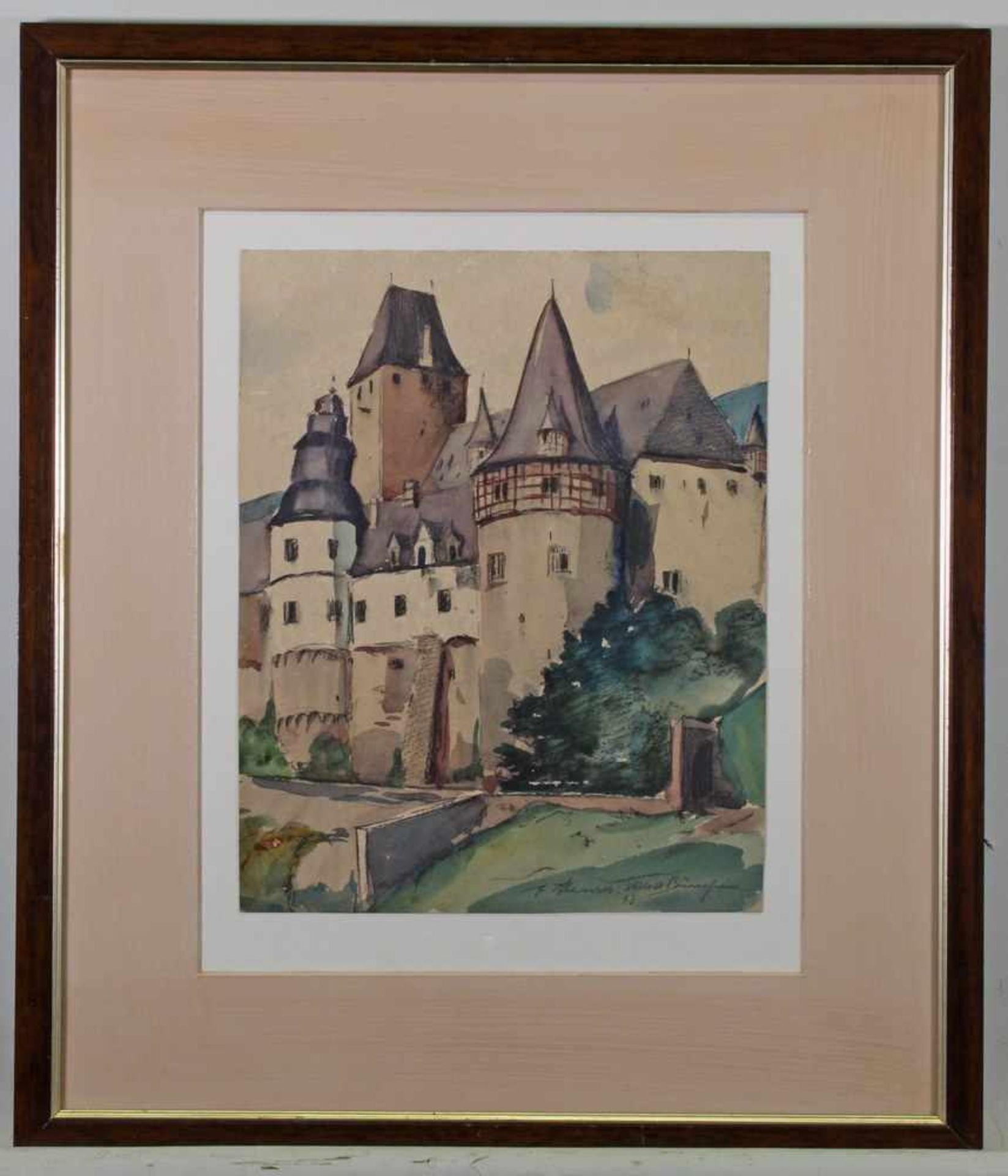 Meurer, Ernst (1884 Lahr - 1956 Bonn, in Bonn tätiger Landschaftsmaler), Aquarell, "Schloss - Image 3 of 6