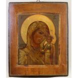 Ikone, Tempera auf Holz, "Gottesmutter Kasanskaja", Russland, 19. Jh., 36 x 29 cm, kleine