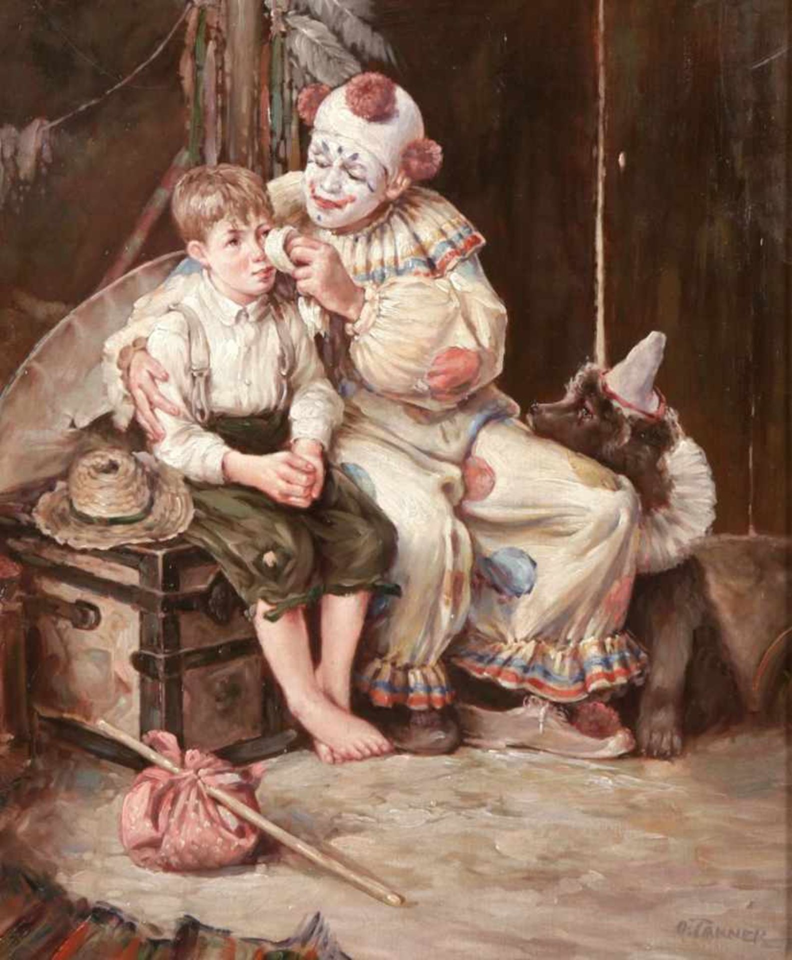 Clown mit weinendem Jungen2.H.20.Jh. Anrührende Darstellung eines Zirkusclowns, einen kindlichen