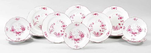 TellersatzPorzellan Meissen um 1900/20.Jh. Form "Altozier". Dekor "Kakiemon Gartenlandschaft" u. "