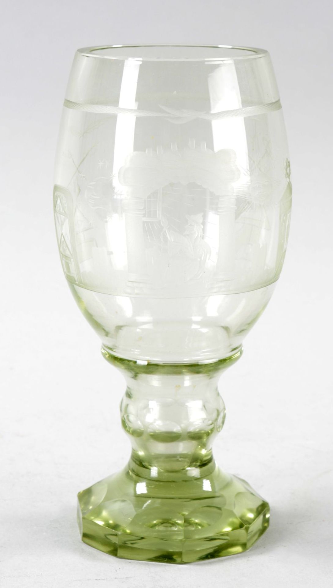 Freimaurer-PokalGlas, um 1880/1900 Gr. Logenglas m. schwerem Kristallfuss u. umlaufender