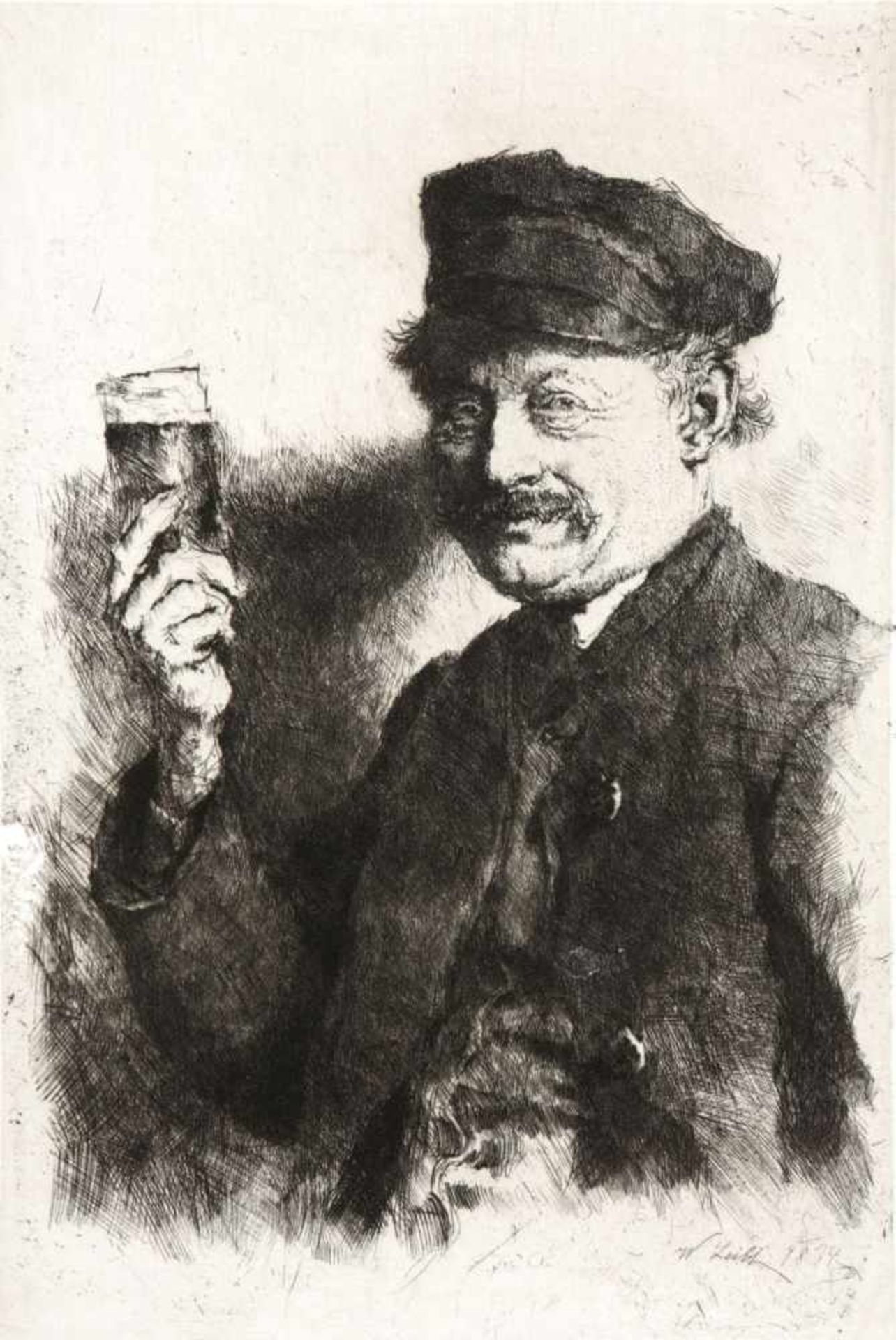 Leibl, Wilhelm1844 Köln - 1900 Würzburg 3 Bll. Bildnisse, dabei: Der Raucher. Der Trinker. Die - Image 4 of 4