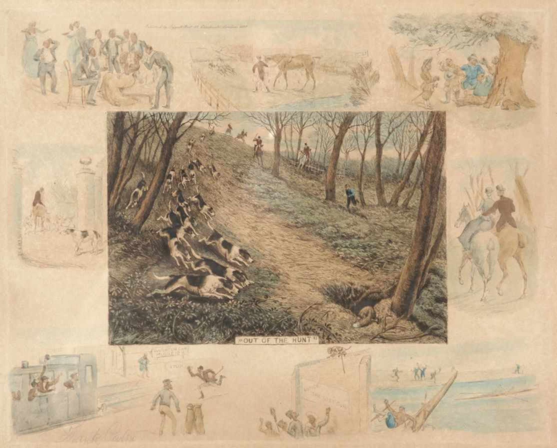 2 Bll. JagdmotiveEngland, 1890er Jahre Detailreiche Jagdszenen mit Hundedarstellung, je von - Bild 2 aus 2